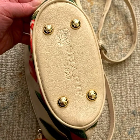 Vintage Sharif Pink/Green Hand Painted Tulip Crossbody Bag